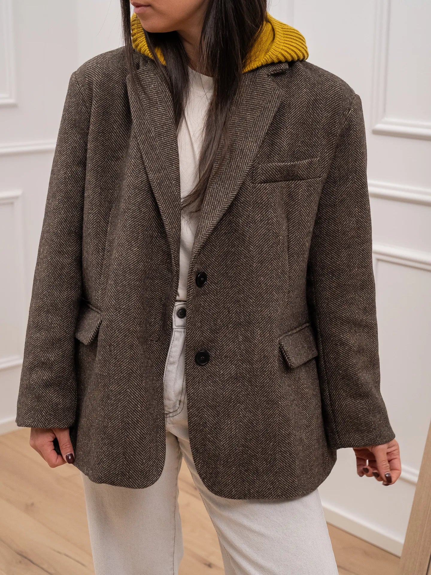 Giacca cappotto cappuccio senape in misto lana - Vicolo