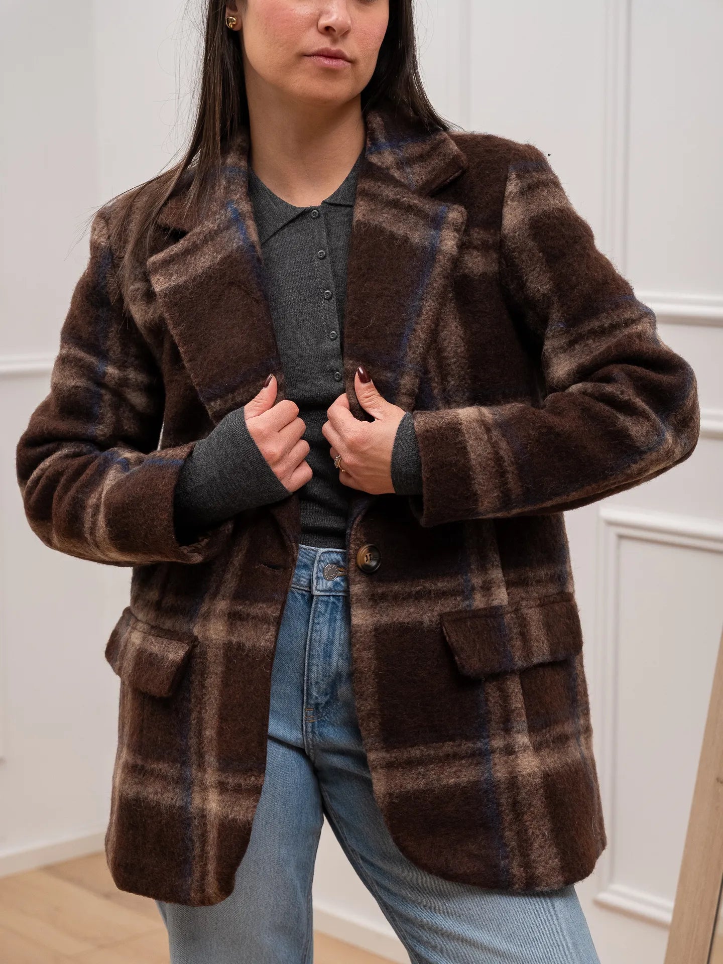 Giacca cappotto check moro e blu - HaveOne