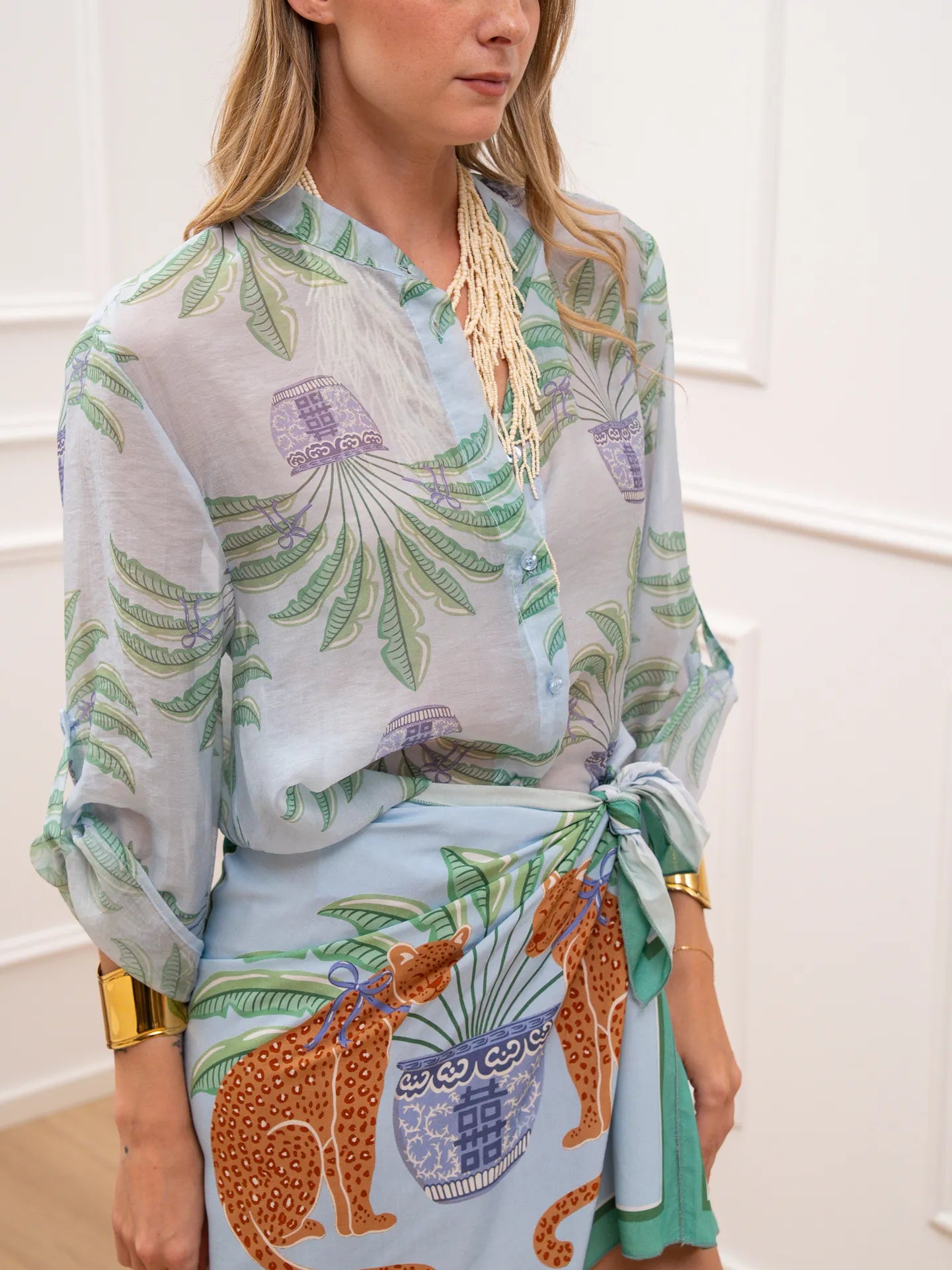 Camicia Leopardo turchese in lyocell - HaveOne