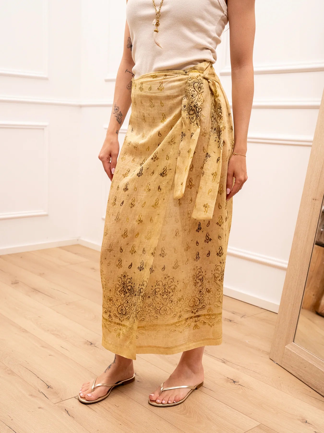 Gonna pareo stampa cashmere kaki - Kontatto