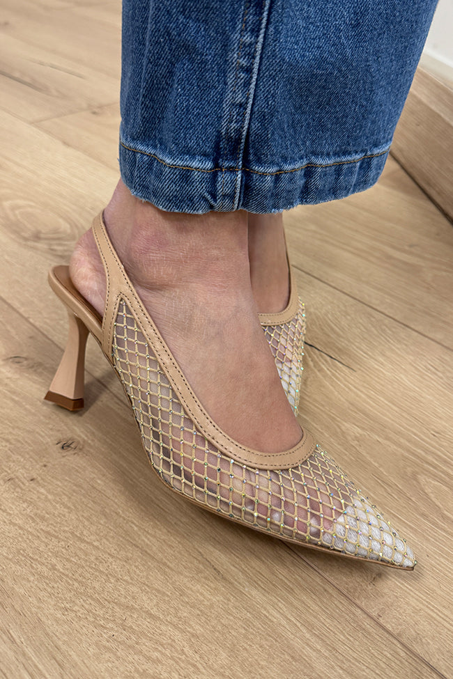 Décolleté slingback nude a rete con strass - Ovyè