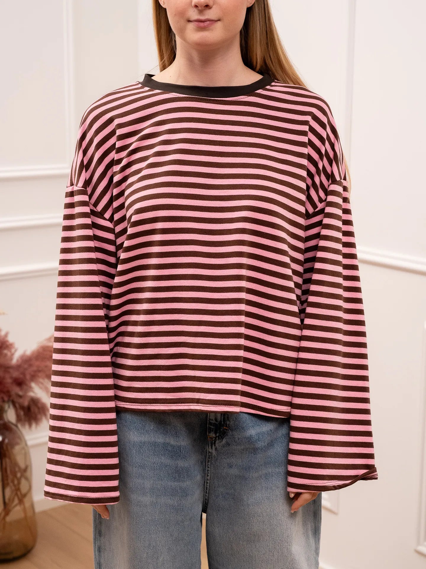 T shirt Stripe rosa e cioccolato - Crispy