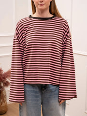 T shirt Stripe rosa e cioccolato - Crispy