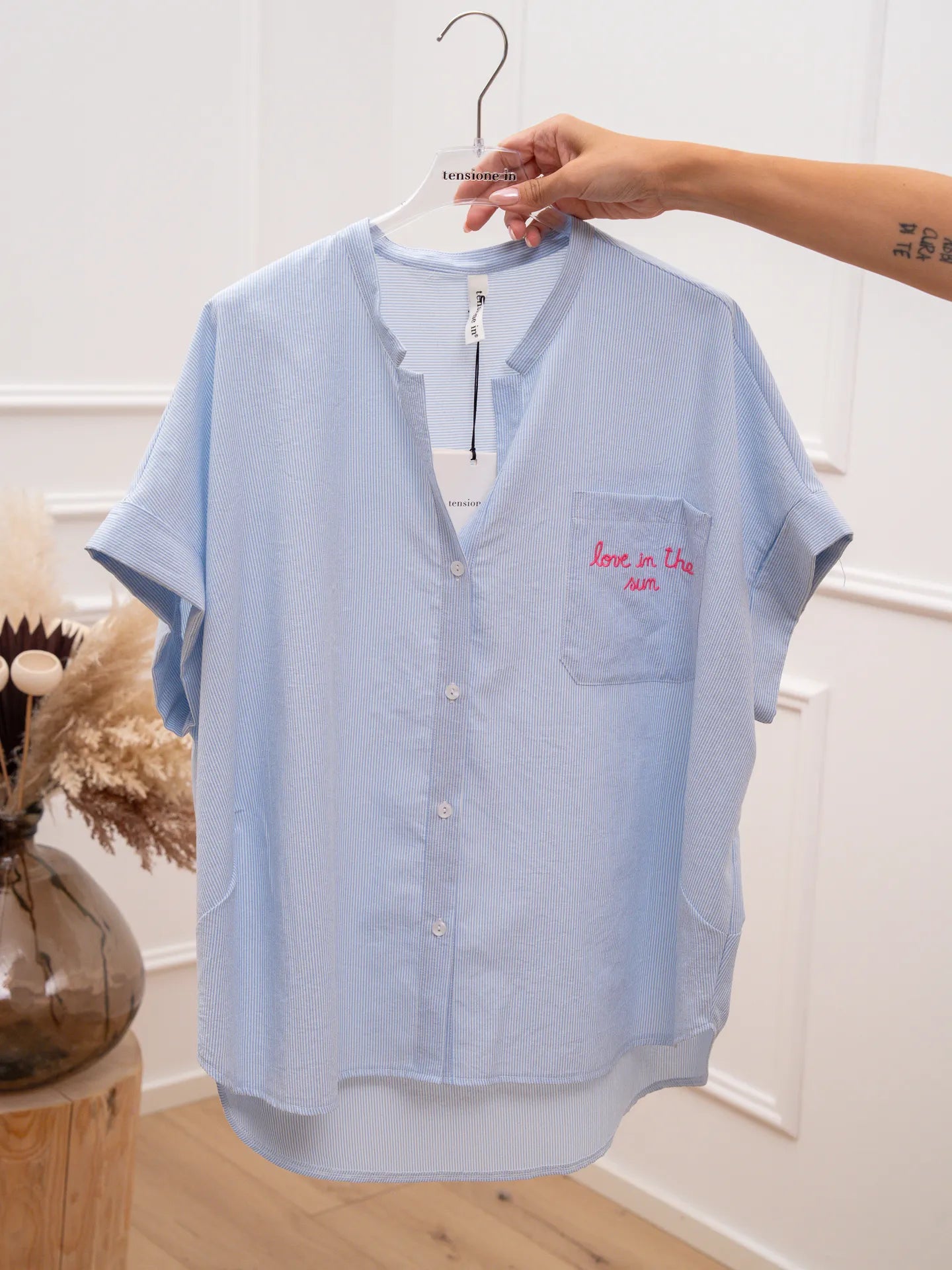 Camicia gessata celeste "Love in the Sun" - Tensione In