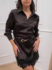 Vestito in satin moro con pizzo nero sul fondo - HaveOne