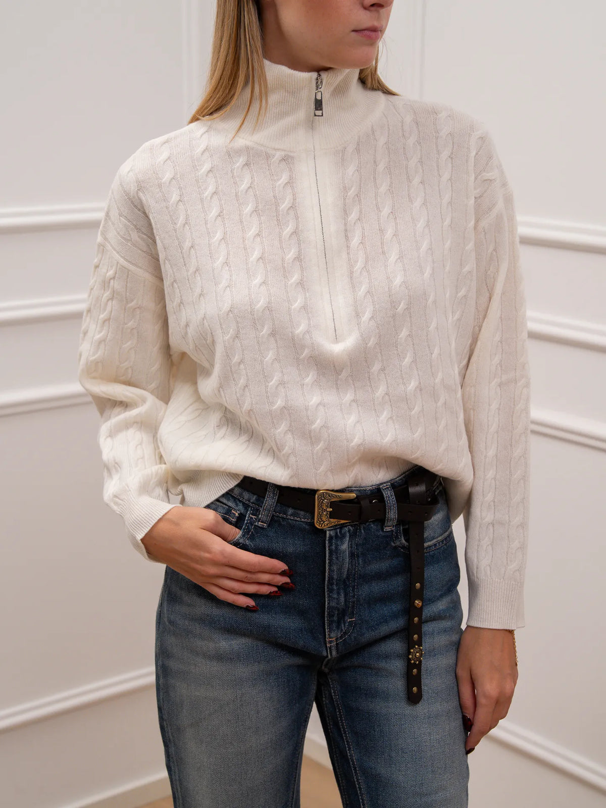 Maglia polo zip a trecce 100% lana - Vicolo