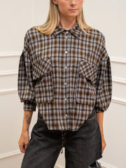 Camicia check moro e celeste con coulisse sul retro - Vicolo