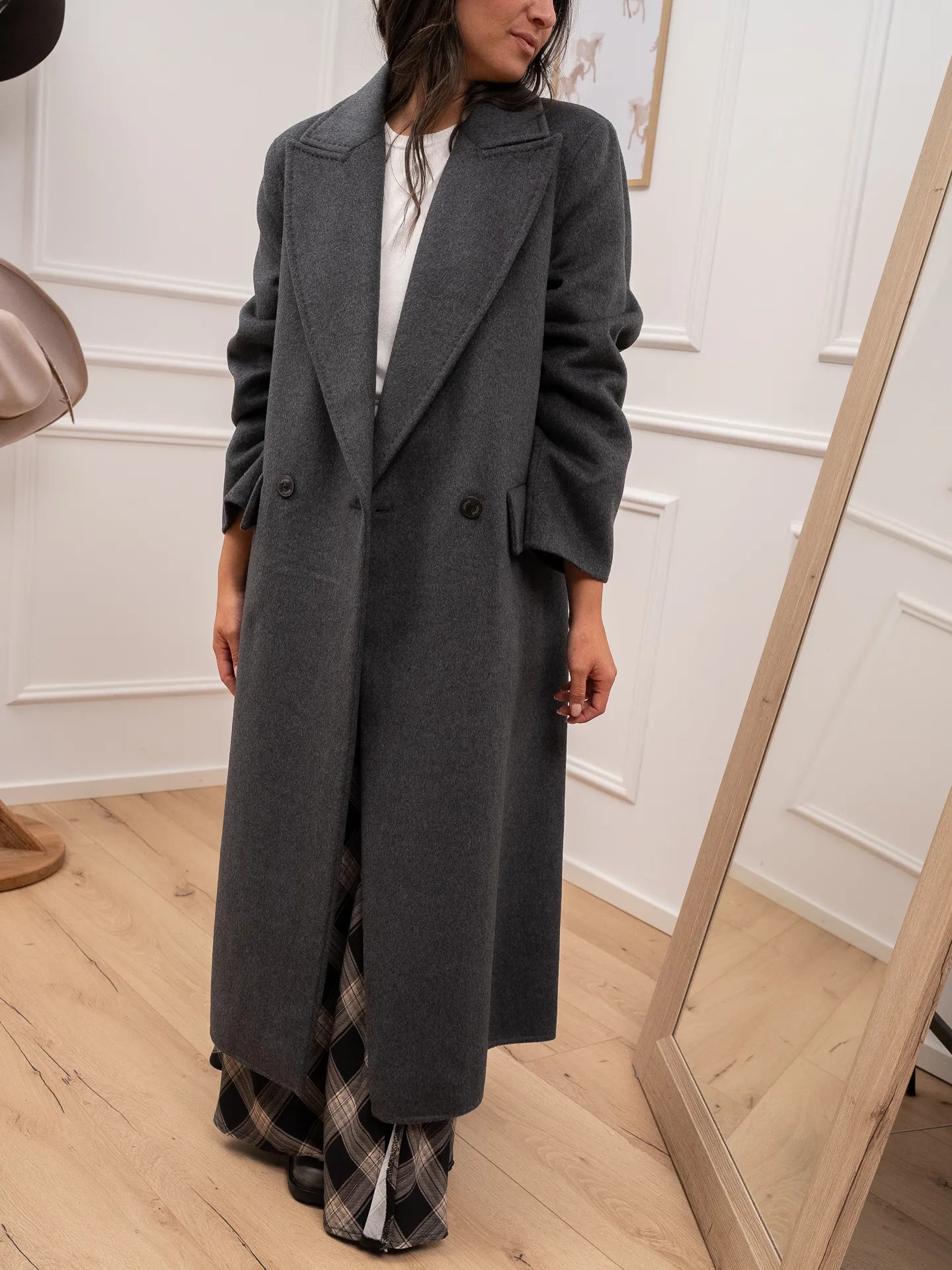 Cappotto doppiopetto grigio mélange lungo - Vicolo