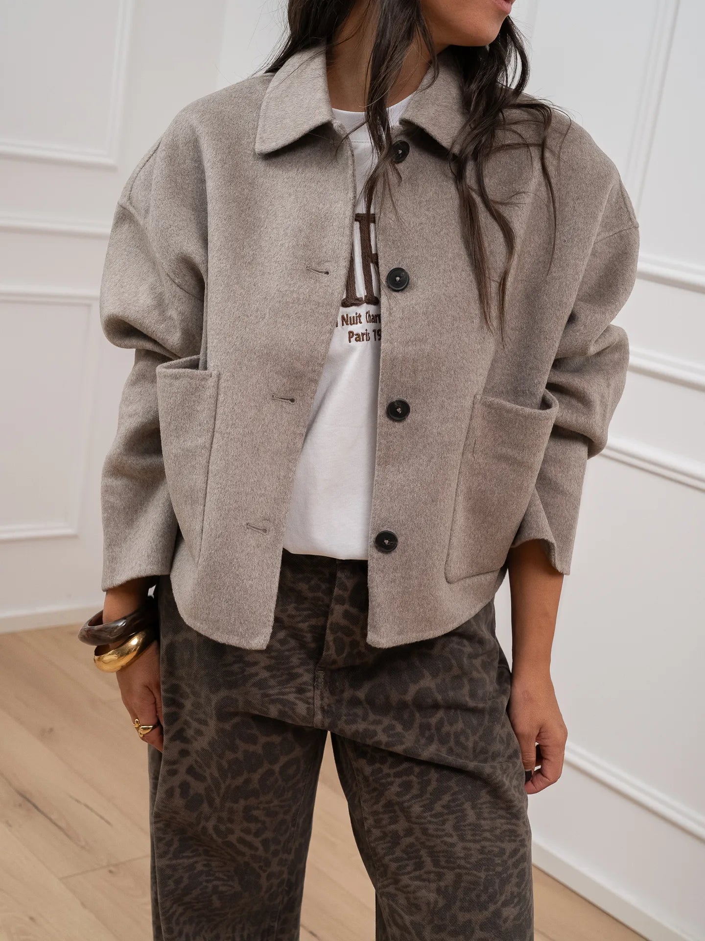 Giacca crop tortora misto lana - JJXX