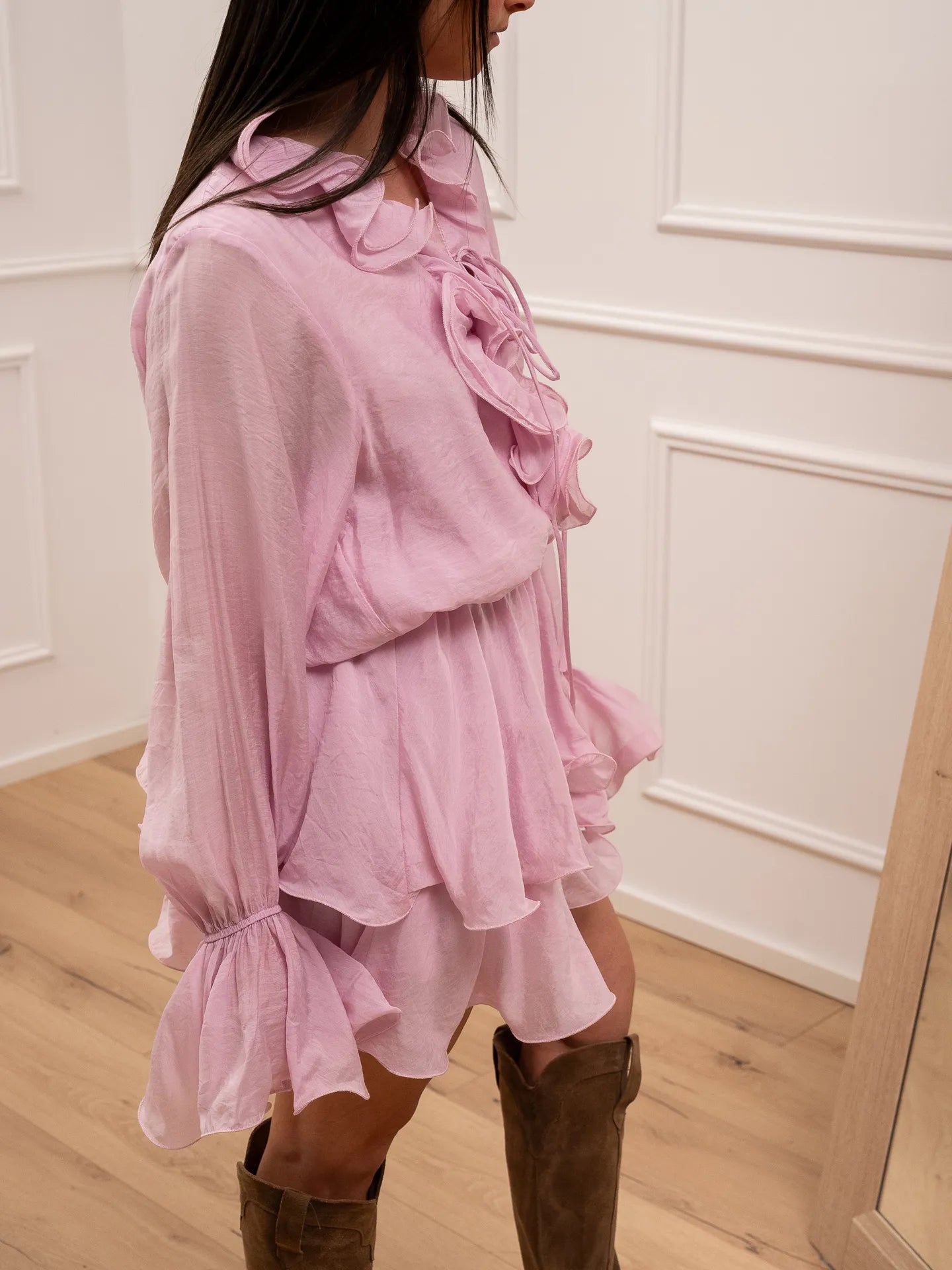 Vestito rosa con rouches in mussola leggera - You Decide