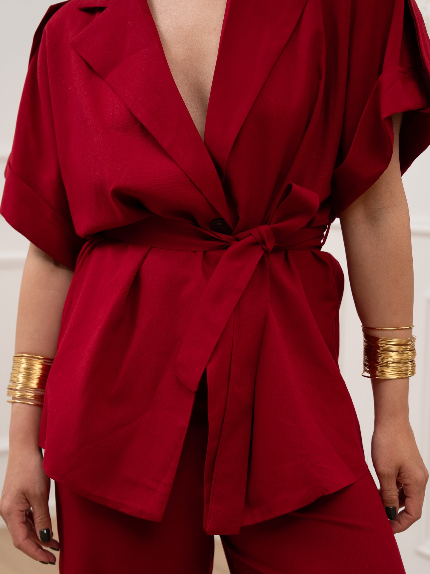 Giacca kimono rossa misto lino e viscosa - Vicolo