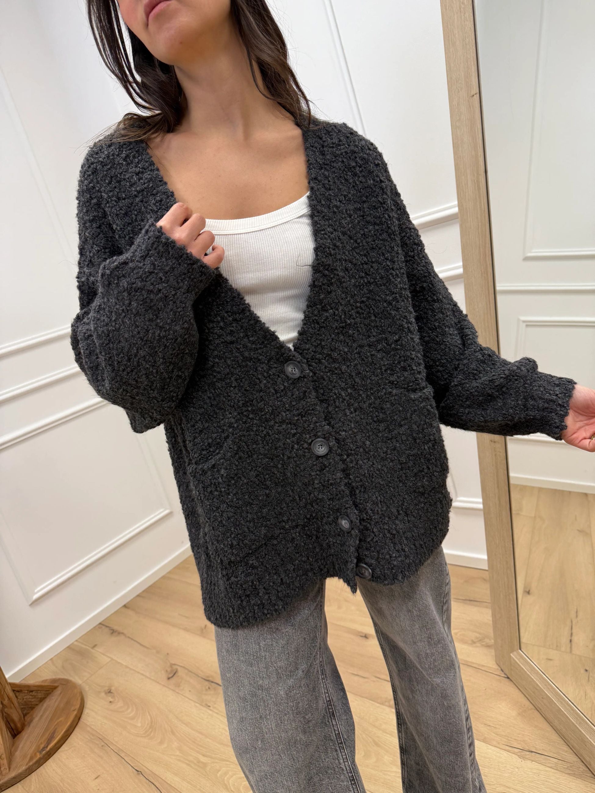 Cardigan bouclé grigio - Tensione In