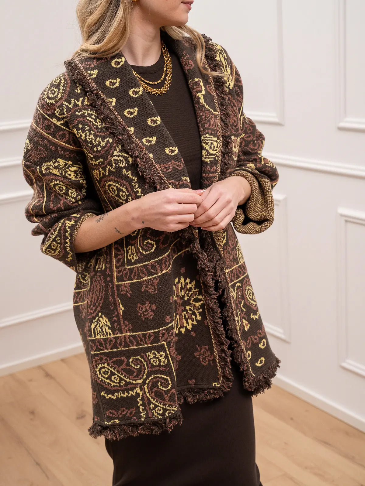 Cardigan etnico moka e giallo burro - Vicolo