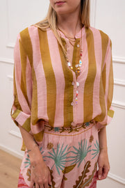 Camicia riga larga rosa e oliva in lyocell - HaveOne