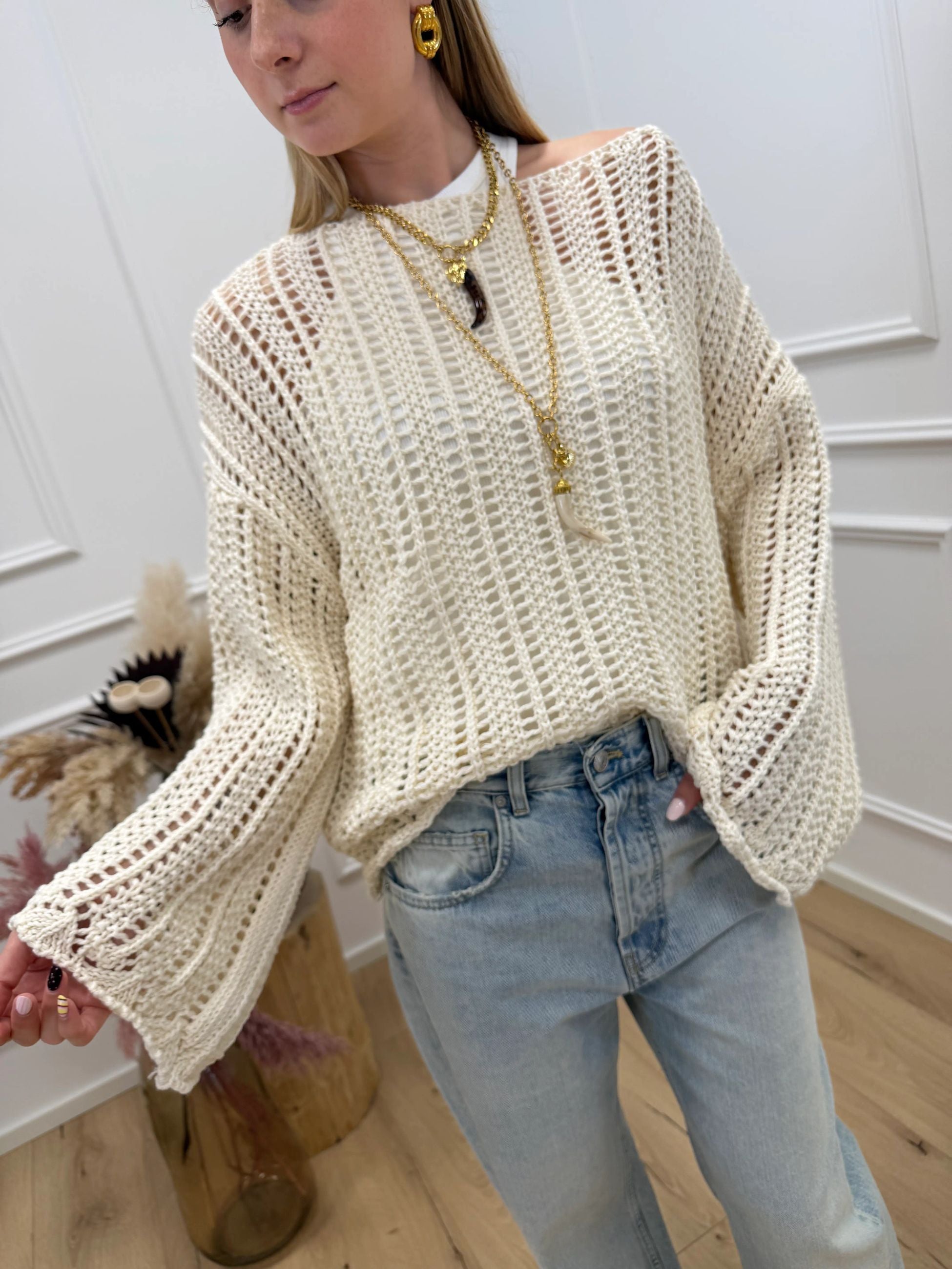 Maxi maglia traforata burro - Calibro Shop