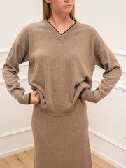 Maglia Border scollo a v misto lana e cashmere - HaveOne