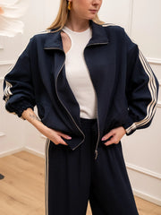 Felpa Sporty blu con bande sportive e molla sul fondo - Tensione In