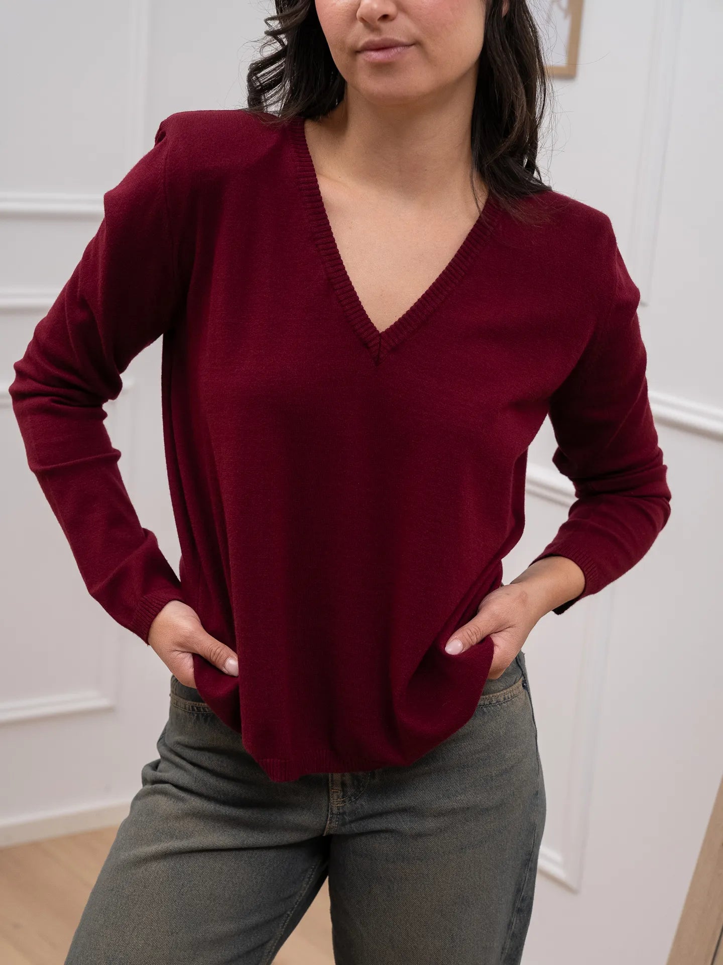 Maglia scollo a v bordeaux spalla imbottita - Vicolo