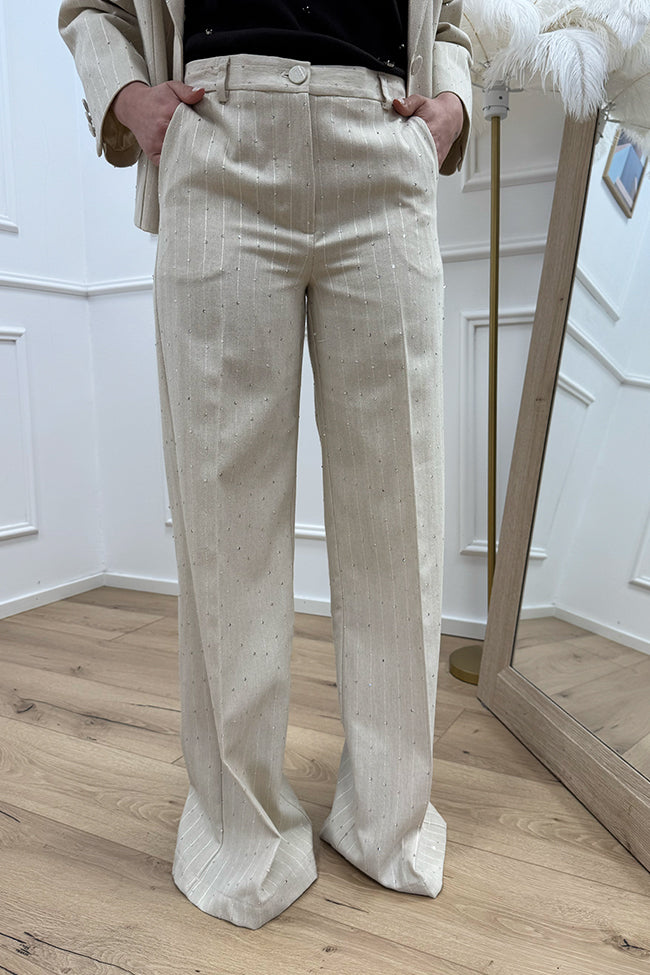 Pantaloni burro gessati con paiellettes - Vicolo