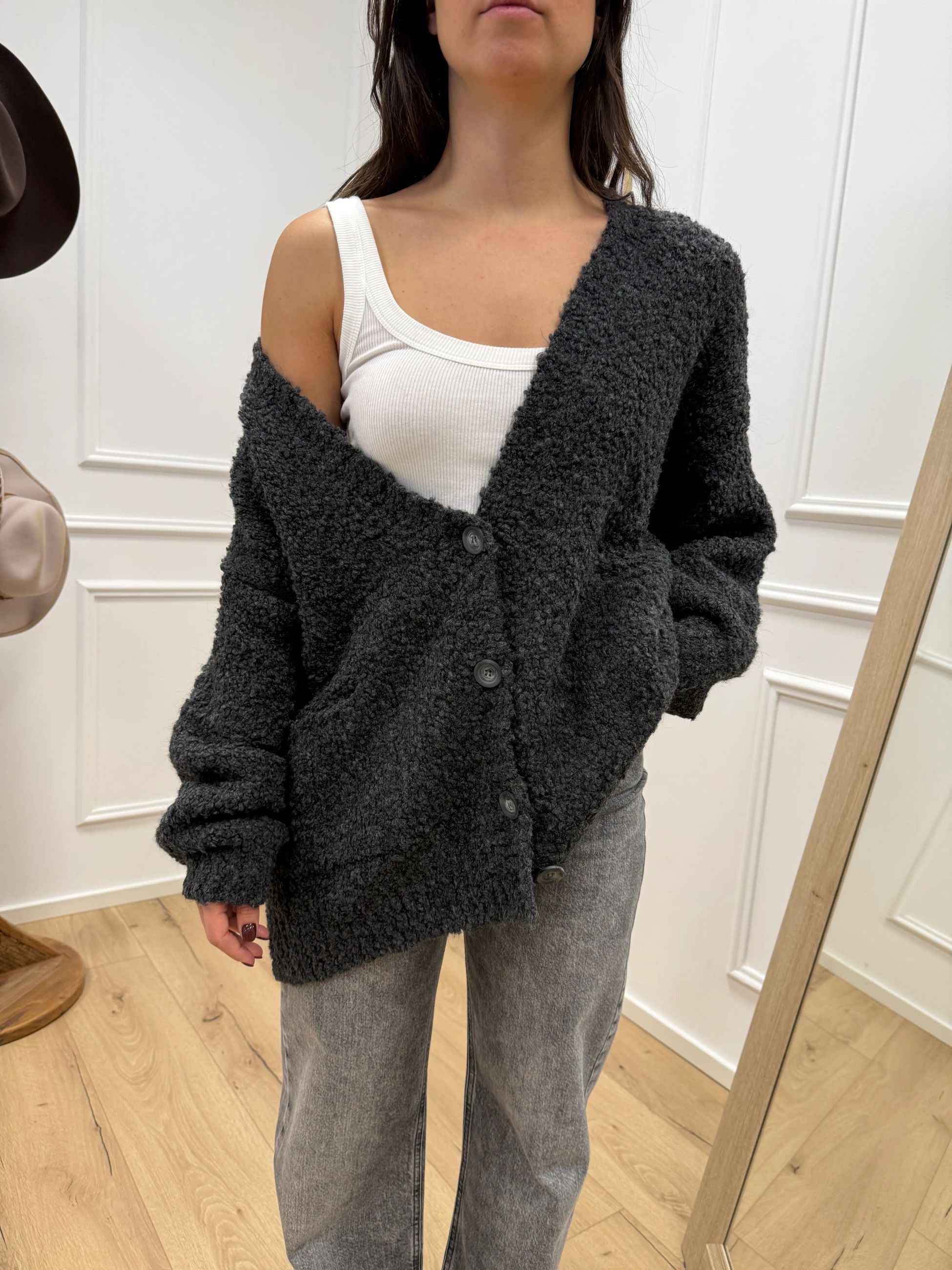Cardigan bouclé grigio - Tensione In