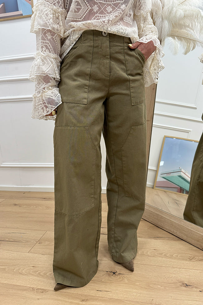 Pantaloni carpenter salvia in drill di cotone - HaveOne