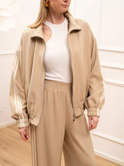 Felpa Sporty beige con bande sportive e molla sul fondo - Tensione In