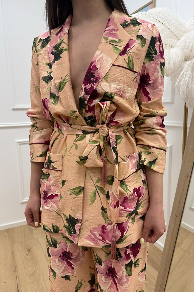 Giacca kimono blush floreale con fiocco - Dixie