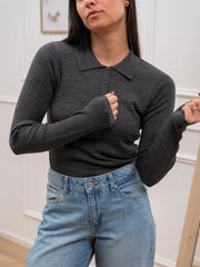 Polo basic grigio scuro misto lana - JJXX