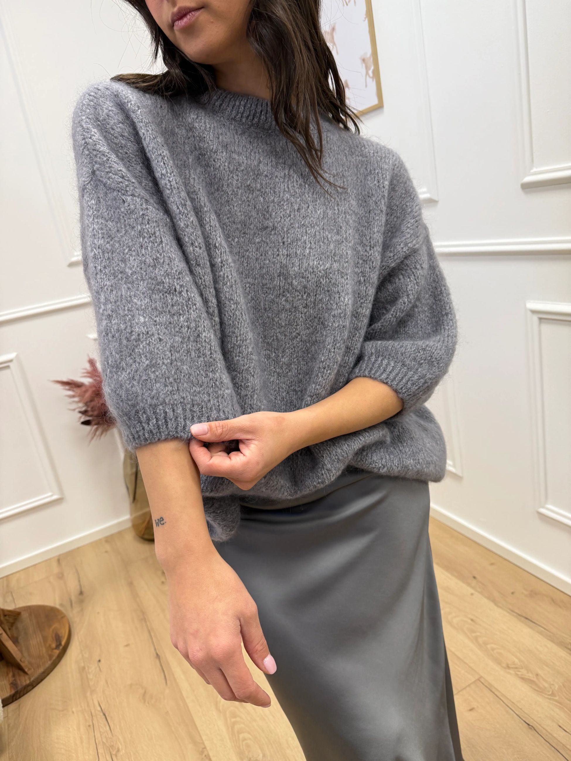 Maglia Gaia grigia in mohair mezza manica - Dixie