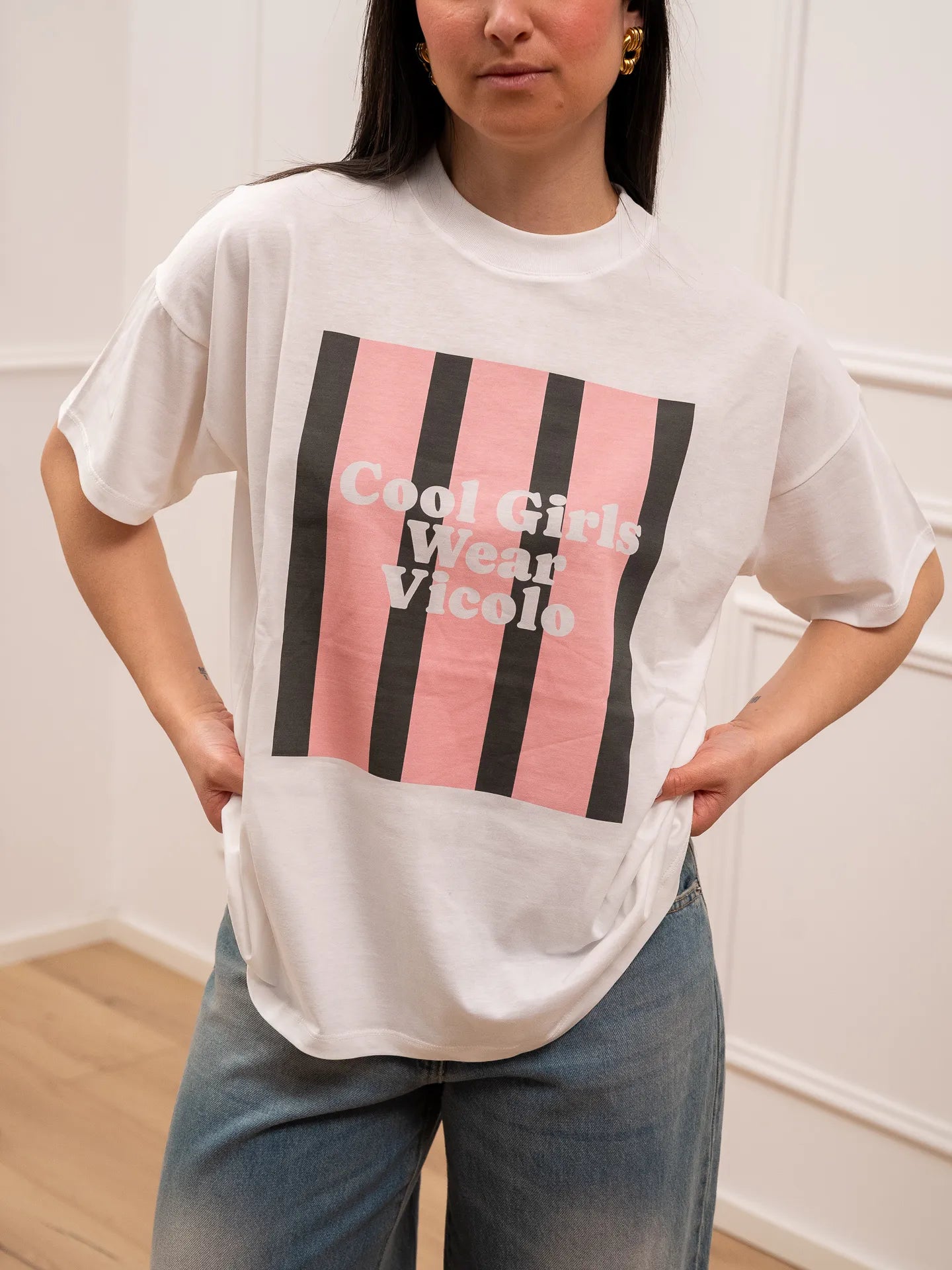 T shirt Cool Girls verde e rosa - Vicolo