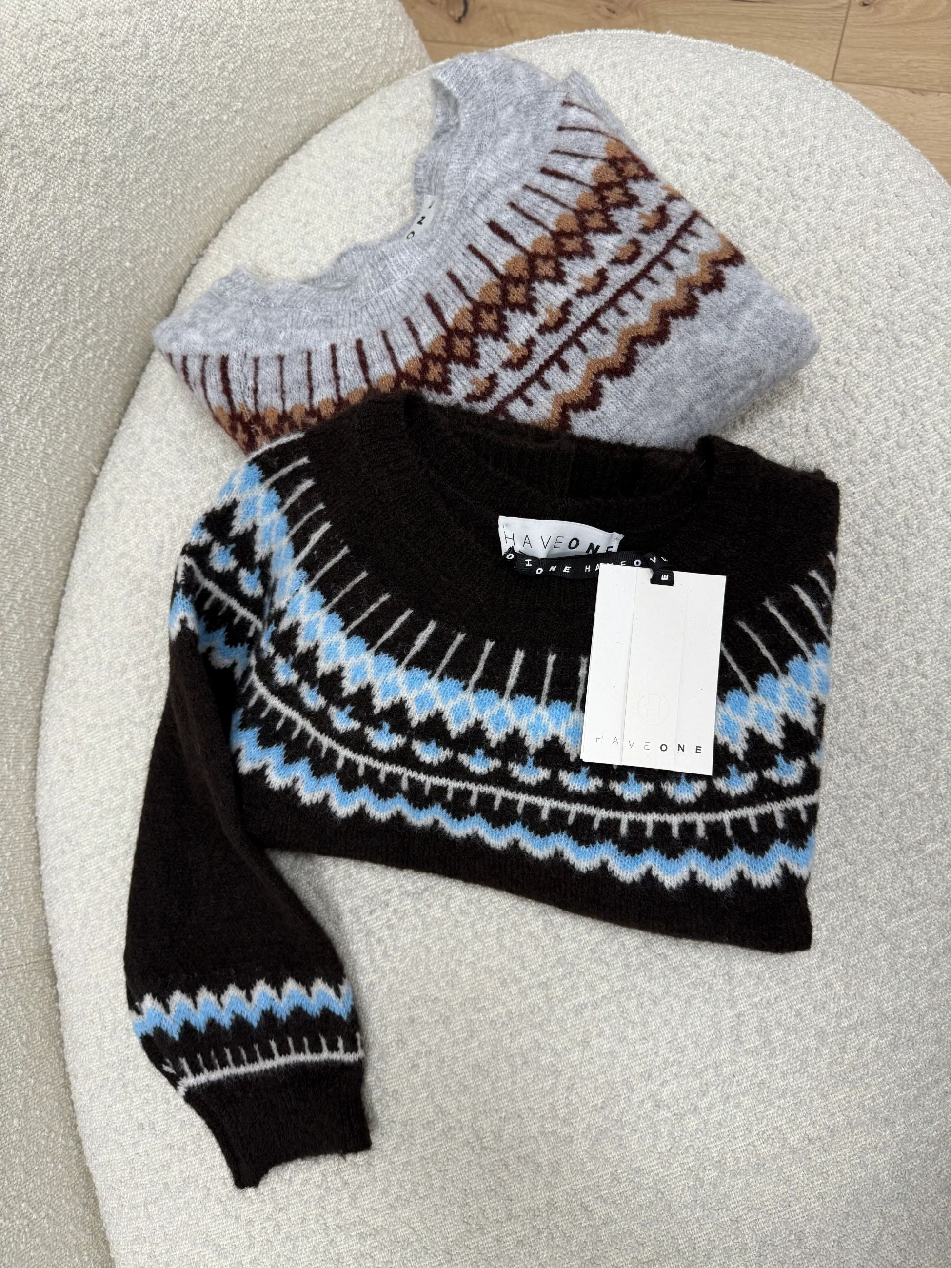 Maglia norvegese moro, panna e azzurro - HaveOne