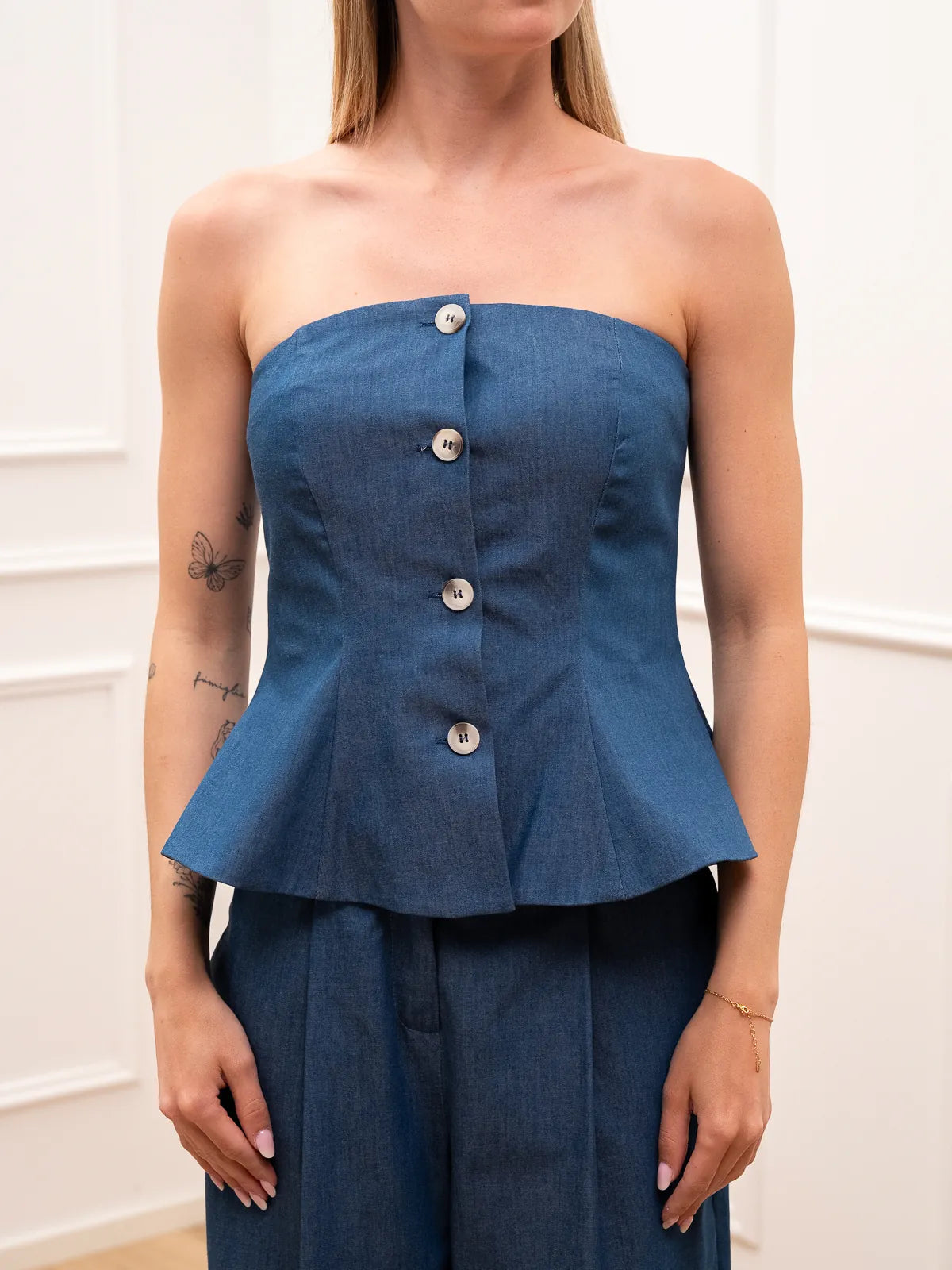 Top chambray con bottoni a fascia - Tensione In