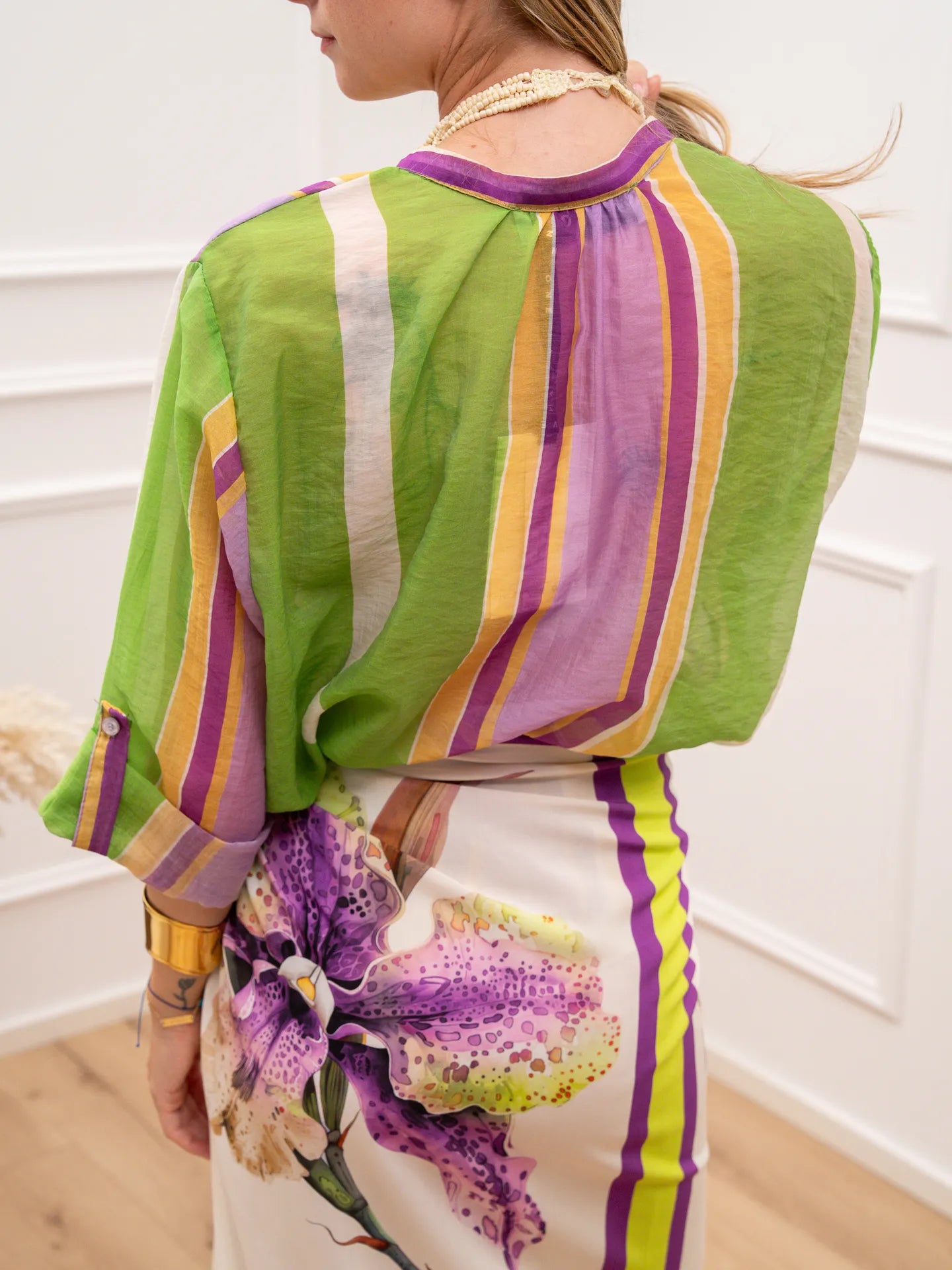 Camicia verde riga viola e lime - HaveOne