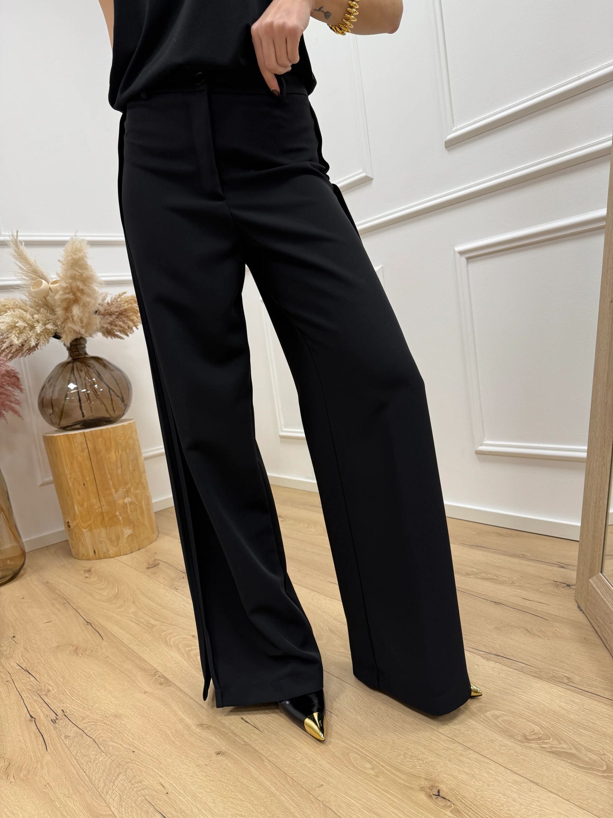 Pantaloni neri cuciture laterali e spacchi - Vicolo