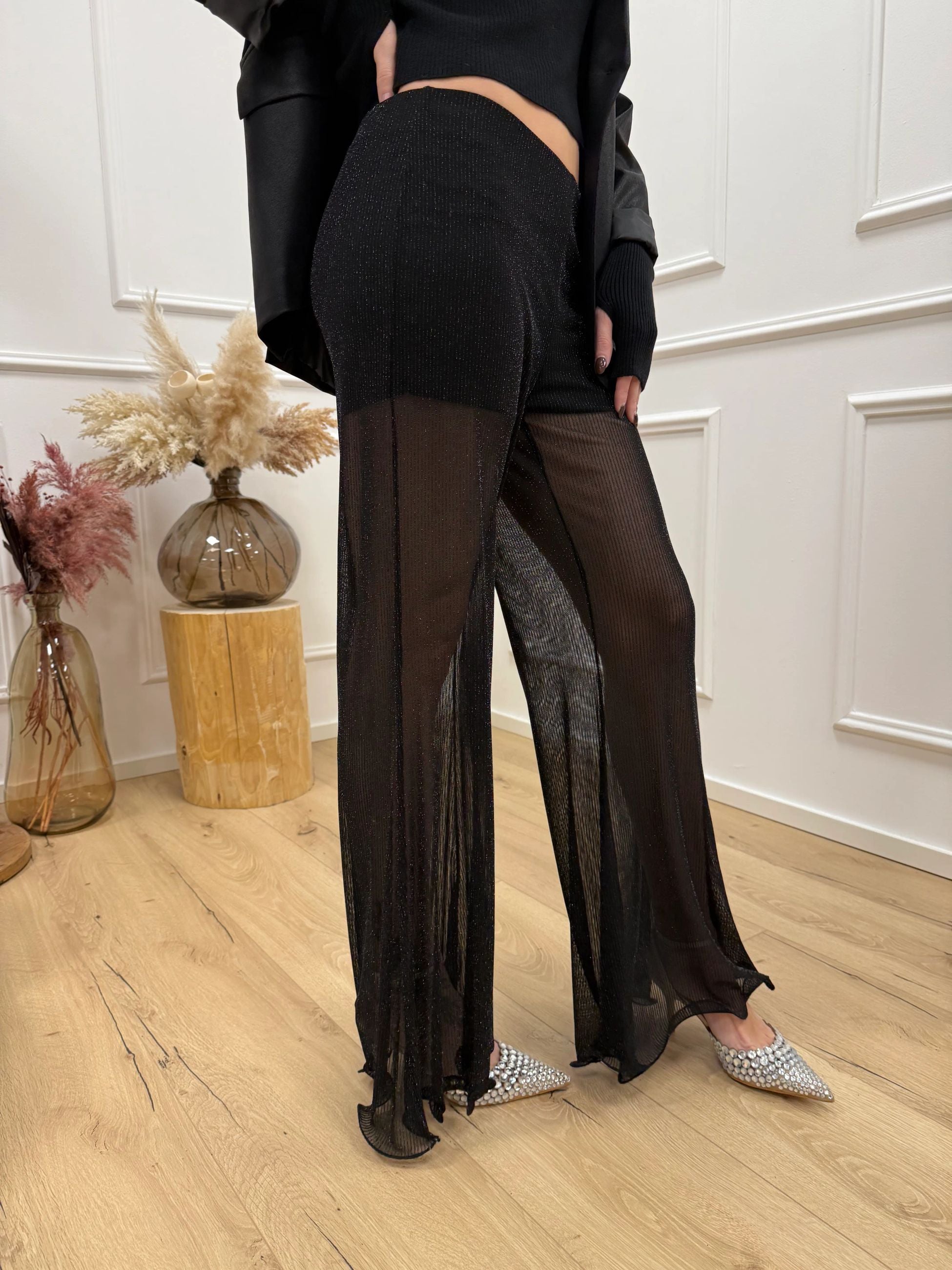 Pantaloni neri velati in lurex - HaveOne