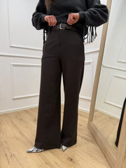 Pantaloni basic a palazzo moro con cintura - HaveOne