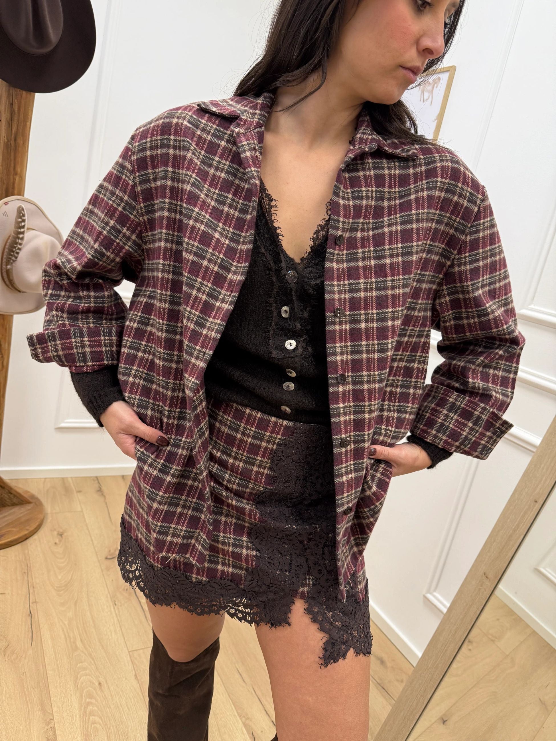 Camicia in flanella vino, moro fondo taglio vivo - HaveOne