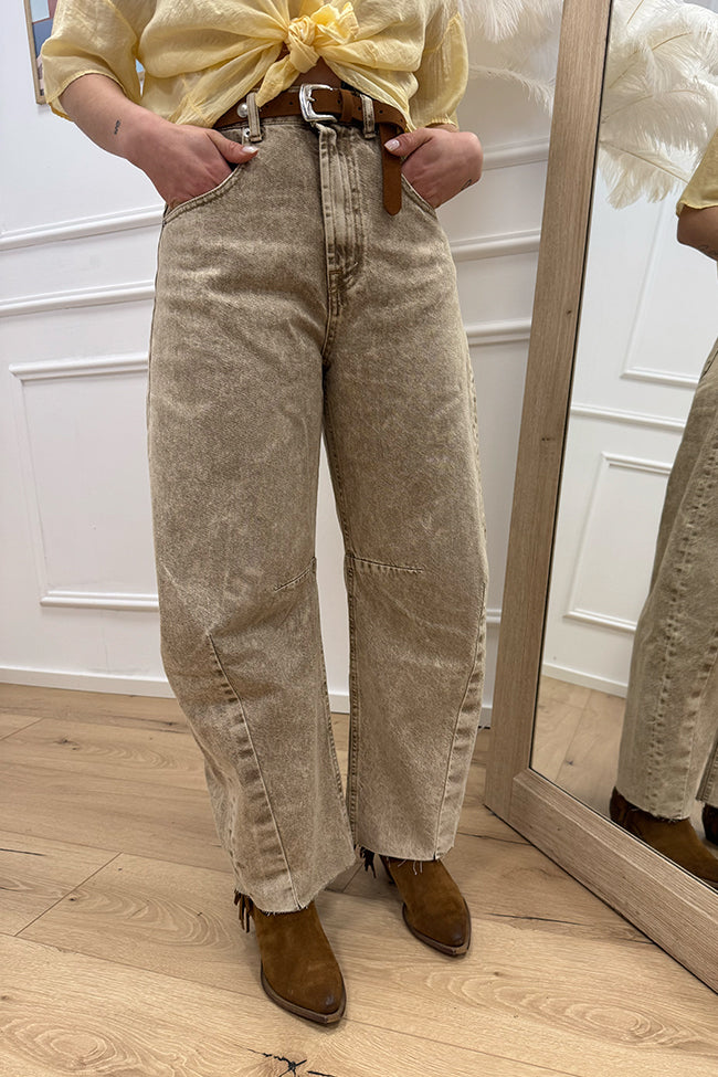 Jeans Barbara beige effetto marmo balloon fit - HaveOne