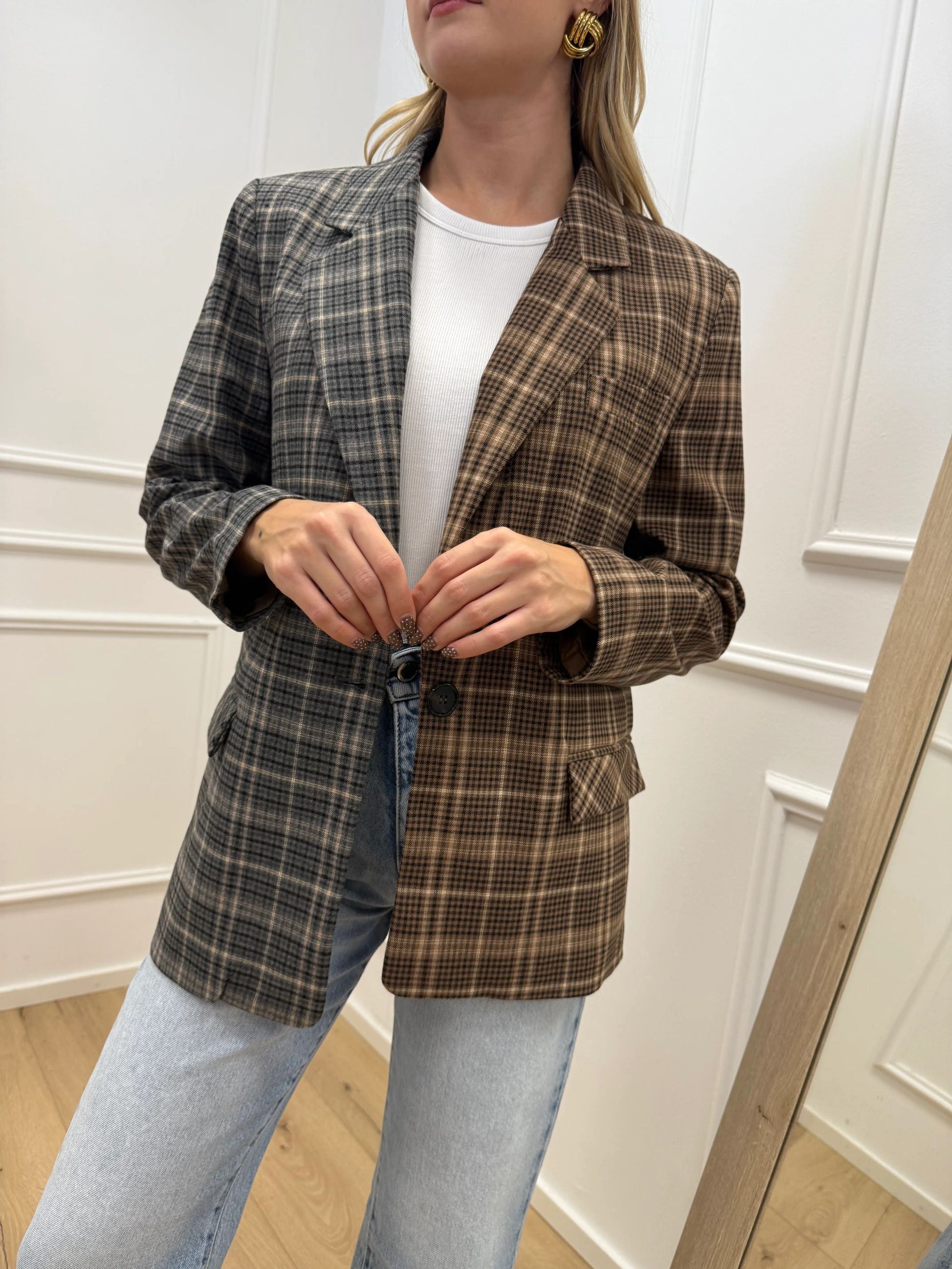 Giacca check bicolor grigio e biscotto - Dixie
