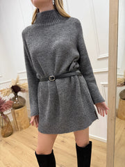 Vestito dolcevita grigio con cintura - Kontatto