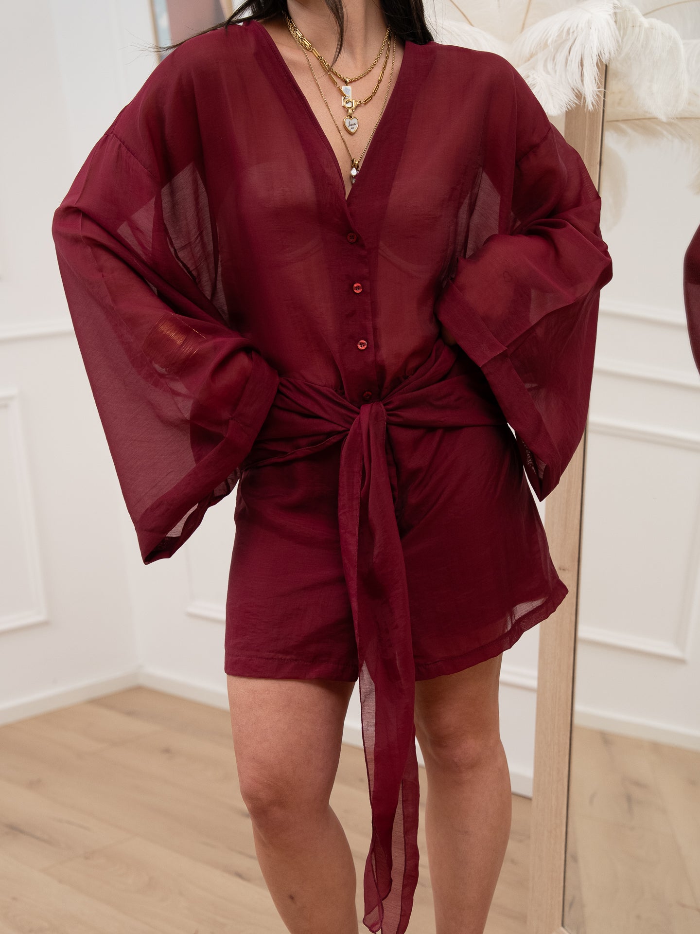 Vestito chemisier bordeaux con fusciacca - HaveOne