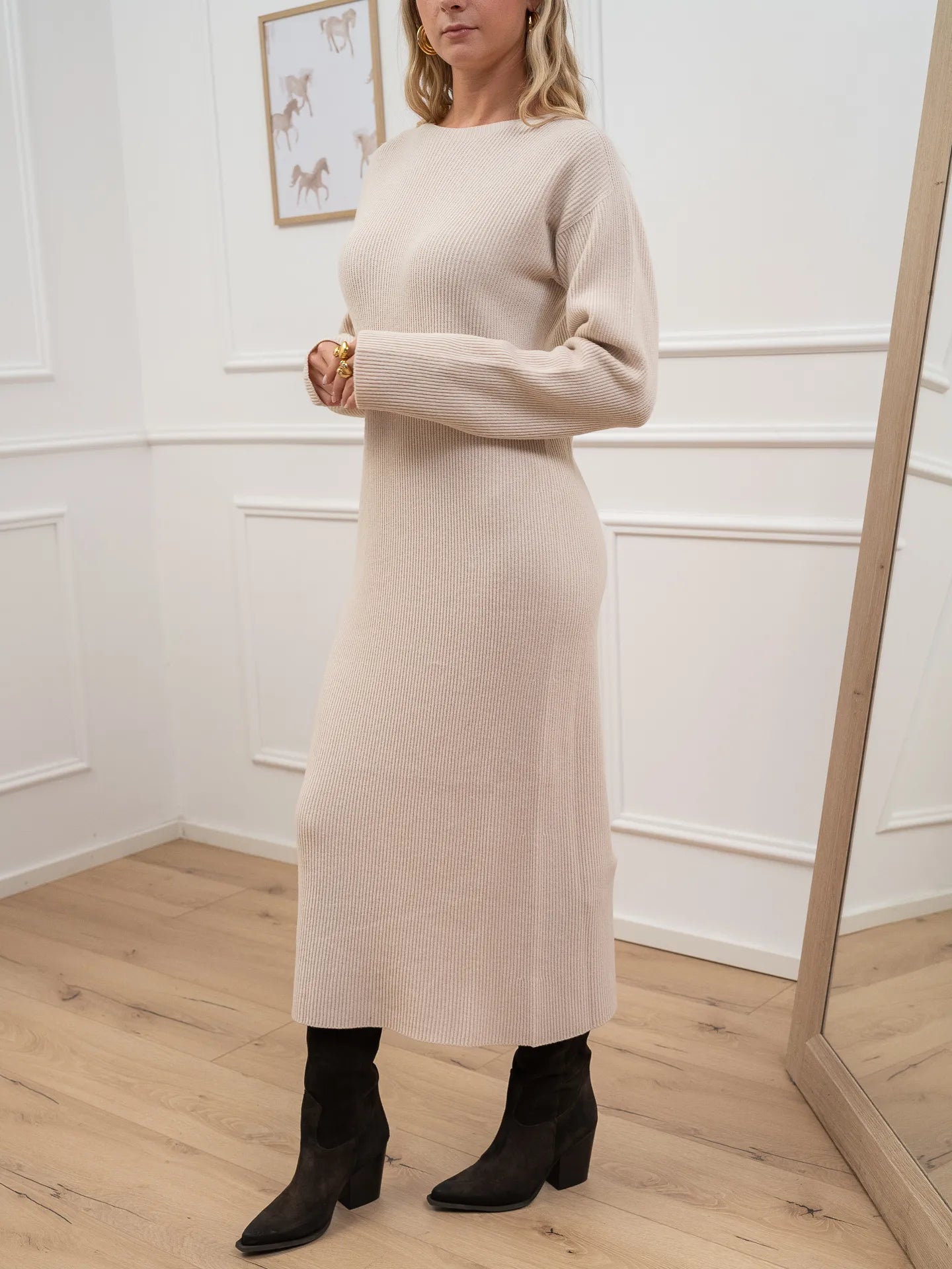 Vestito lungo a coste beige misto lana - Kontatto