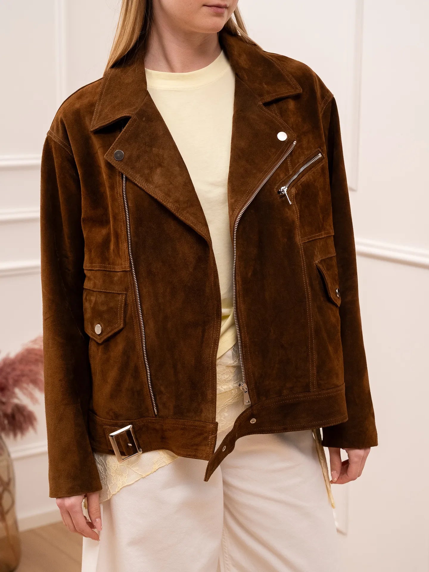 Chiodo in vera pelle moro con zip - Tensione In