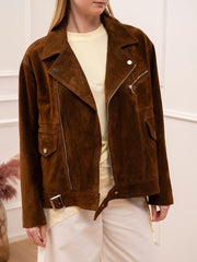 Chiodo in vera pelle moro con zip - Tensione In