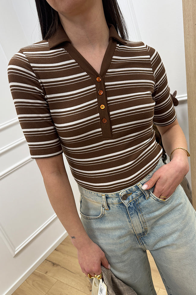 Polo crop moro a costine - Vicolo