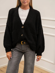 Cardigan tre bottoni nero con tasche - HaveOne