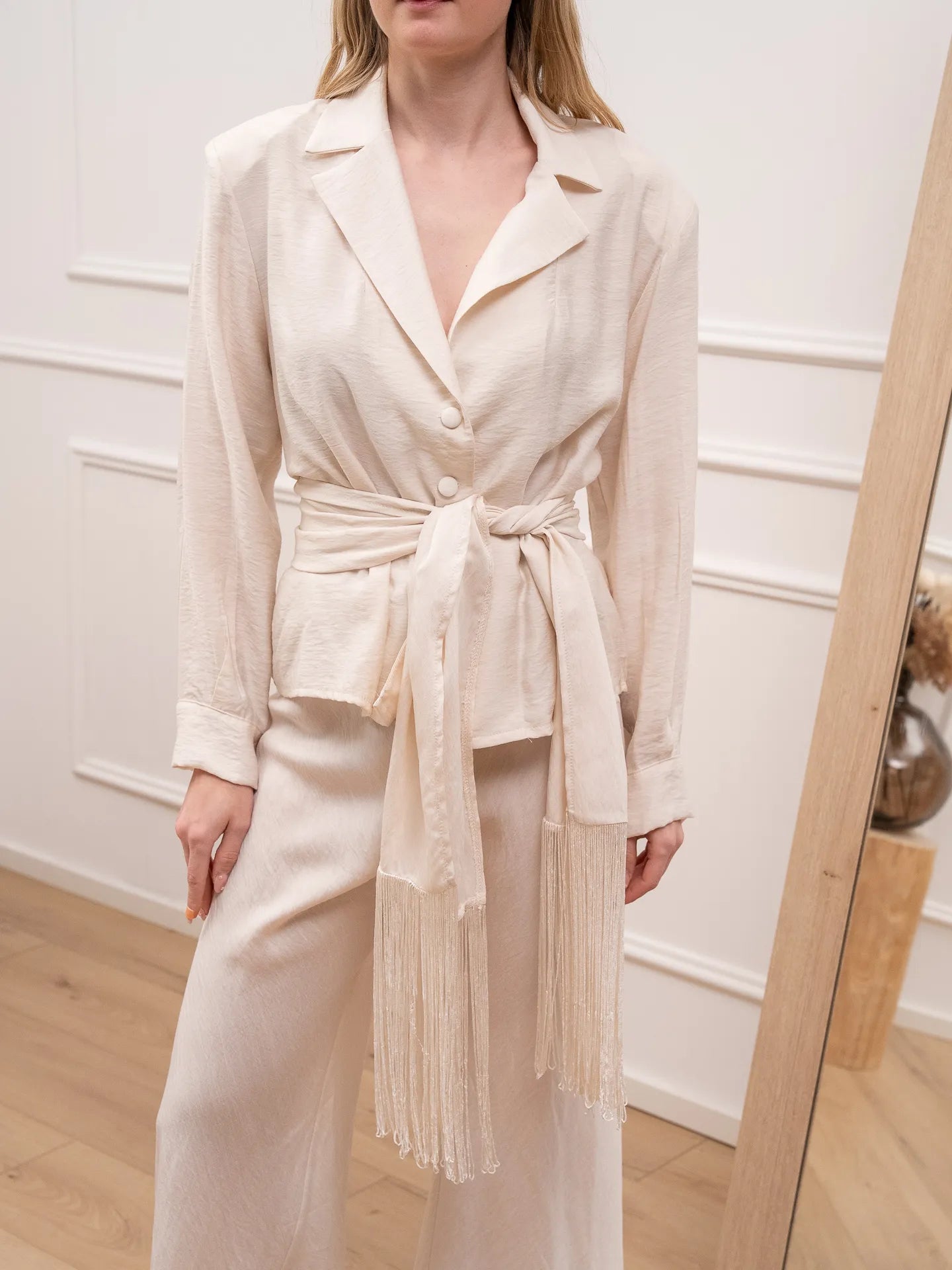 Giacca avorio fusciacca con frange - HaveOne