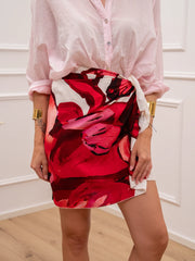 Gonna pareo mini con maxi fiore crema e fucsia - Tensione In