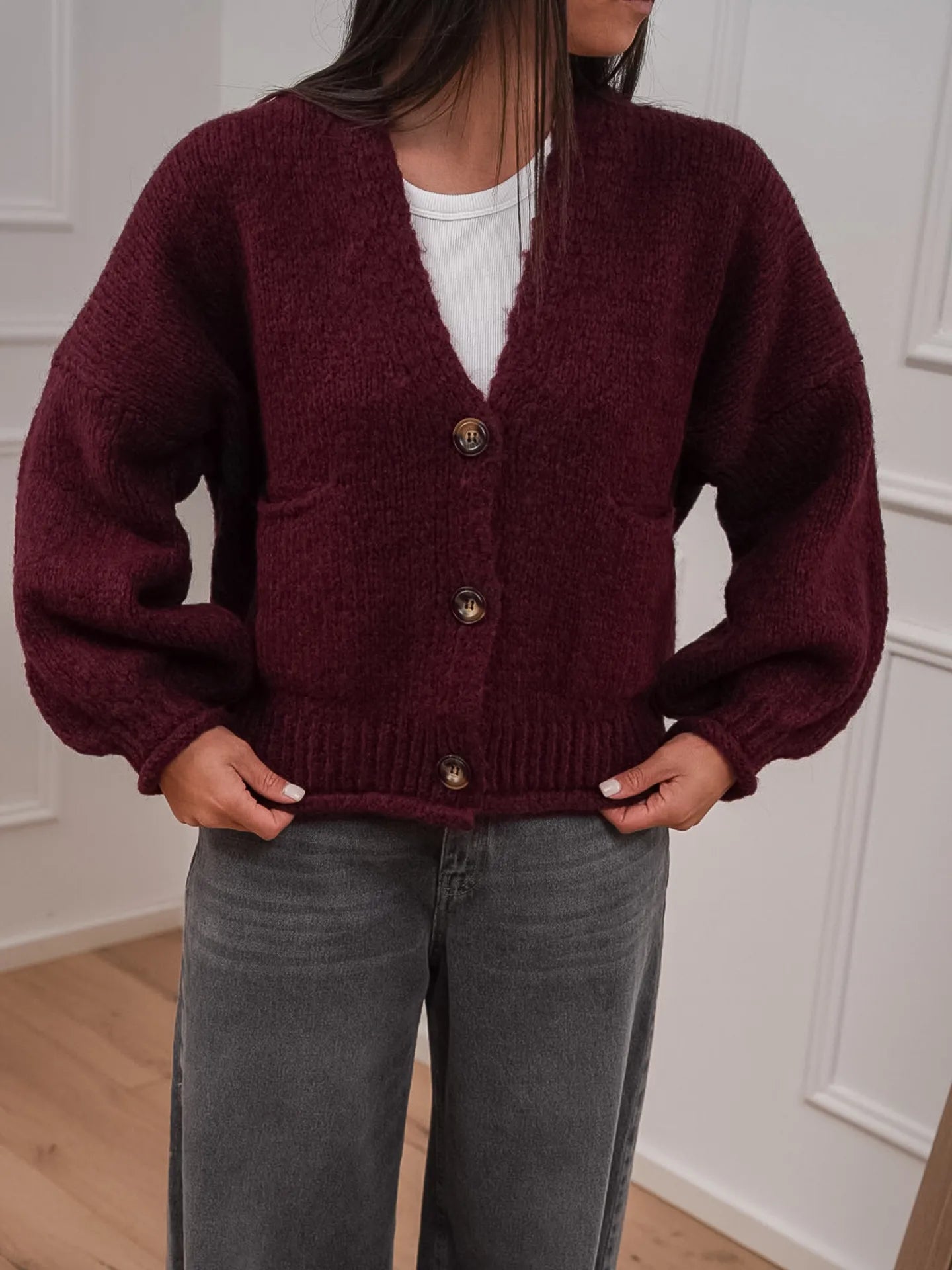 Cardigan vino a tre bottoni con taschine - HaveOne