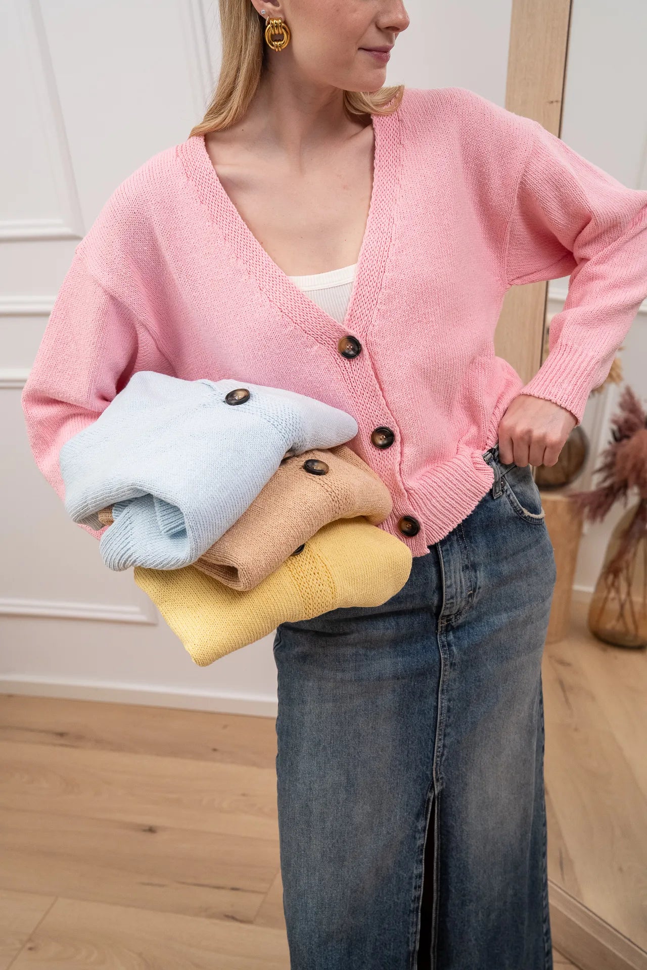 Cardigan basic rosa tre bottoni - Vicolo